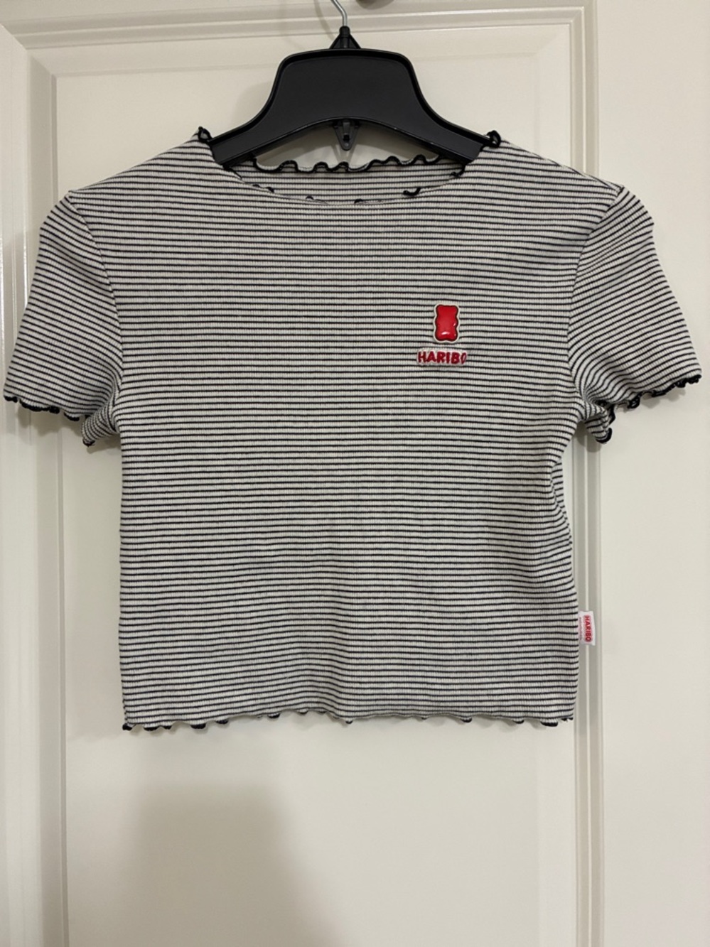 KIRSH Haribo Black & White Striped Ribbed Tee